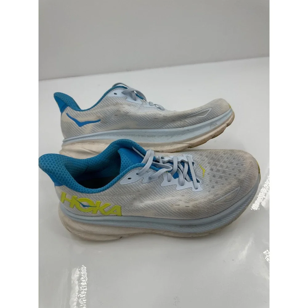 Hoka One One Clifton 9 Wide Mens 11 2E Blue White‎ Running Shoes 1132210 IWEP